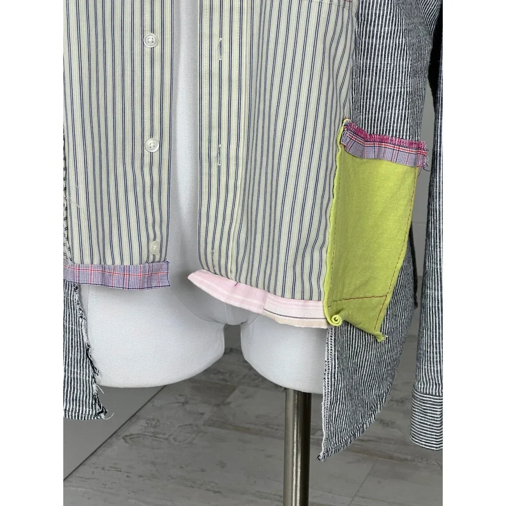 Reworked 100% Cotton Button Up Shirt Unique Lagenlook Pin Stripe Shirt - Picture 3 of 7